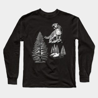 Mountain Majesty: Fir, Granite, and Roaring Leopard Long Sleeve T-Shirt